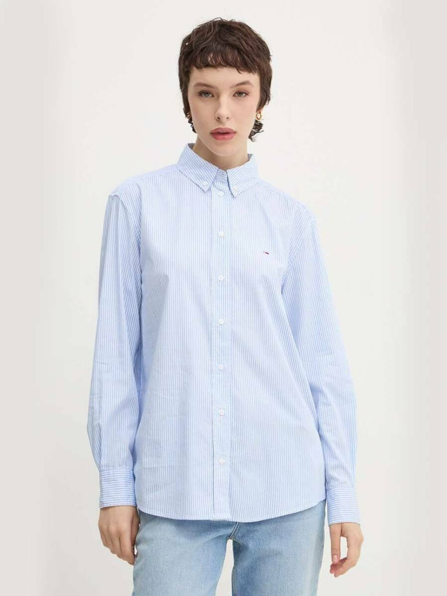 Tommy Jeans dámská modro-bílá košile  - L (0A6)