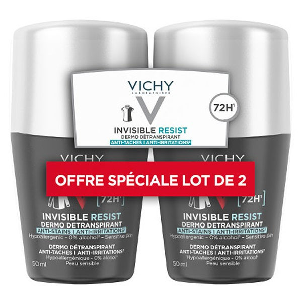 Vichy Sada kuličkových detranspirantů Homme Invisible Resist 72H (Dermo Detranspirant) 2 x 50 ml