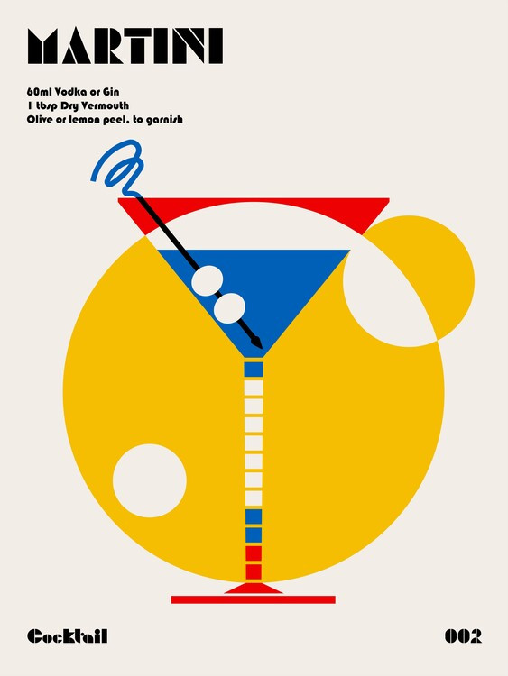 Retrodrome Ilustrace Martini Bauhaus Cocktail, Retrodrome, 30 × 40 cm