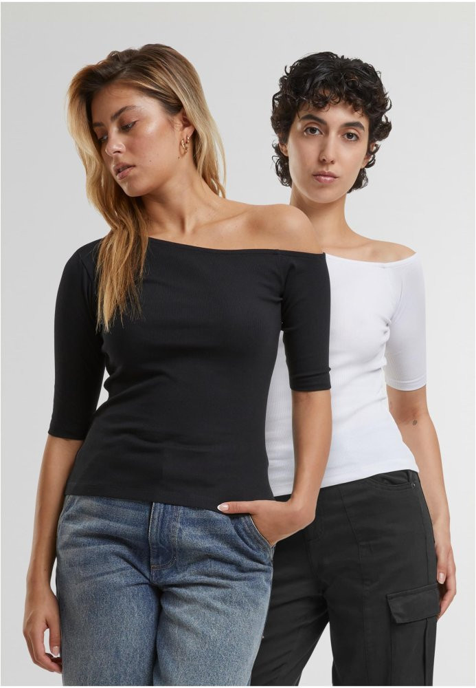 Ladies Organic Asymmetric Rib Tee 2-Pack - black+white 3XL
