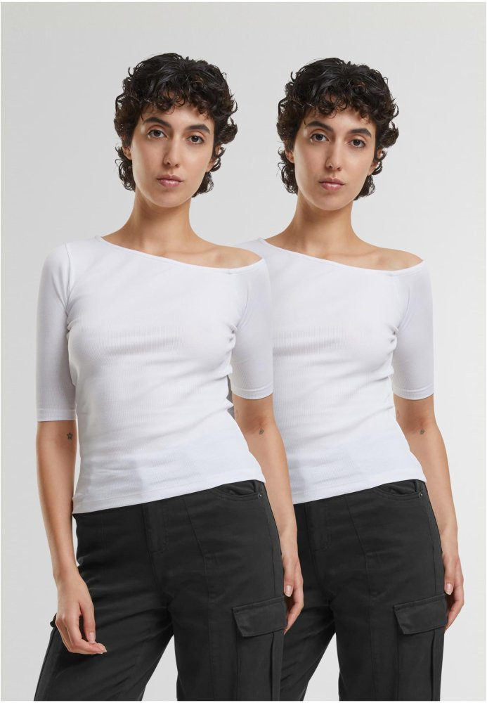 Ladies Organic Asymmetric Rib Tee 2-Pack - white+white 3XL
