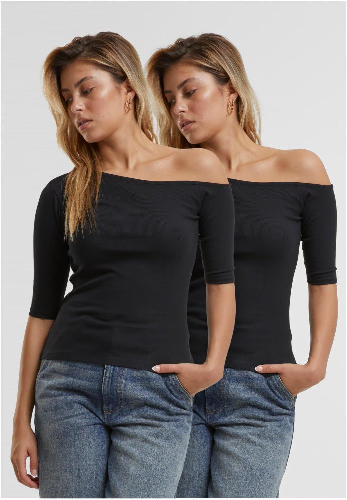 Ladies Organic Asymmetric Rib Tee 2-Pack - black+black 3XL