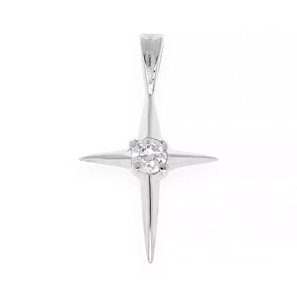 Stylový dámský přívěsek z rhodiovaného sterlingového stříbra ve tvaru křížku. Přívěsek je ozdoben kubickou zirkonií precizně umístěnou uprostřed křížku. Tento přívěsek v sob Stříbrný přívěsek Enyi