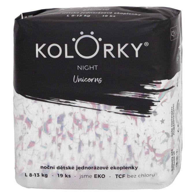 KOLORKY NIGHT Noční jednorázové EKO plenky L (8-13 kg) 19 kusů, poškozený obal