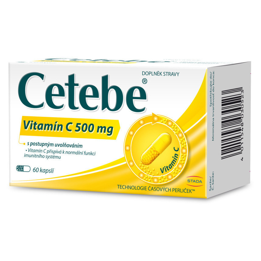 CETEBE Vitamin C 500 mg s postupným uvolňováním 60 kapslí, poškozený obal