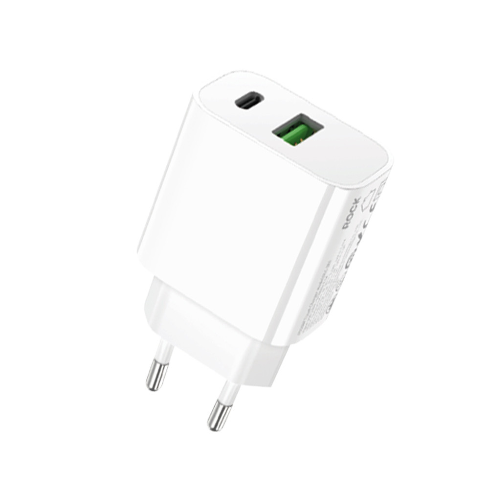 Adaptér Rock T43 s funkcí rychlonabíjení QC, PD 20W 3A bílý