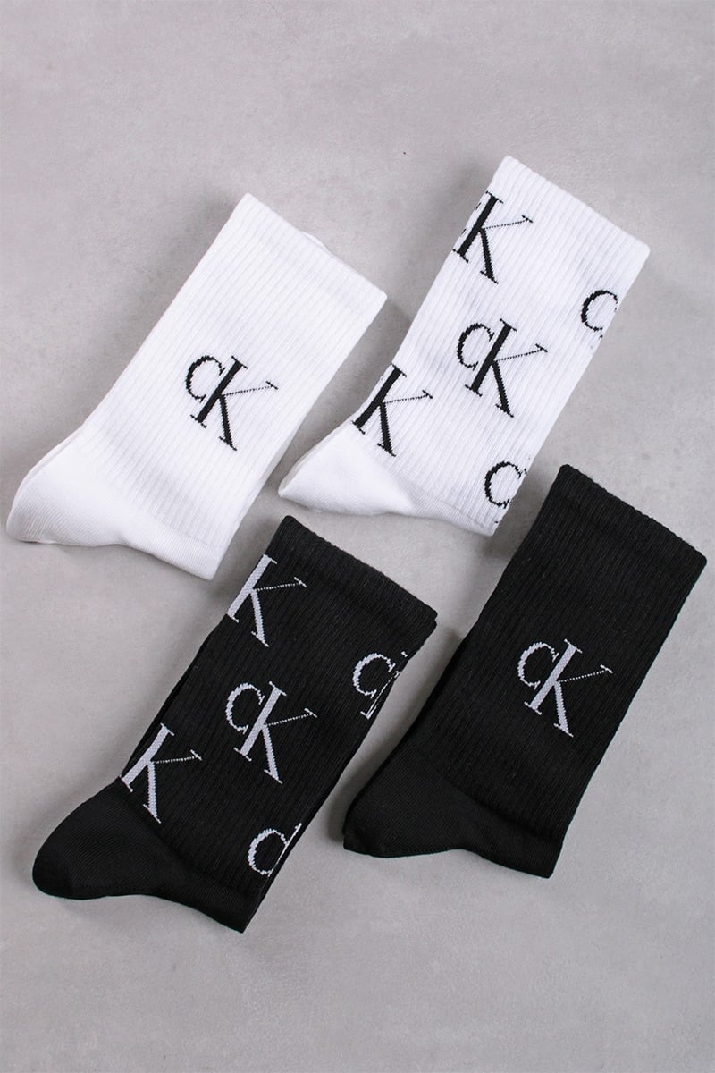 Bílo-černé vzorované ponožky CKJ Women Sock 4P Giftbox AOP Logo - čtyřbalení