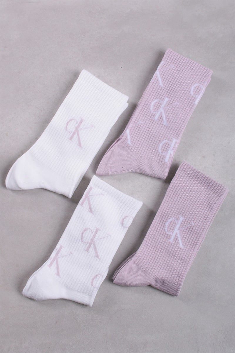 Bílo-fialové vzorované ponožky CKJ Women Sock 4P Giftbox AOP Logo - čtyřbalení