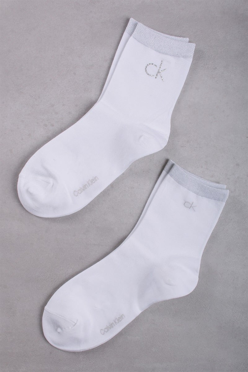 Bílé ponožky CKJ Women Short Sock 2P Shiny Logo - dvojbalení