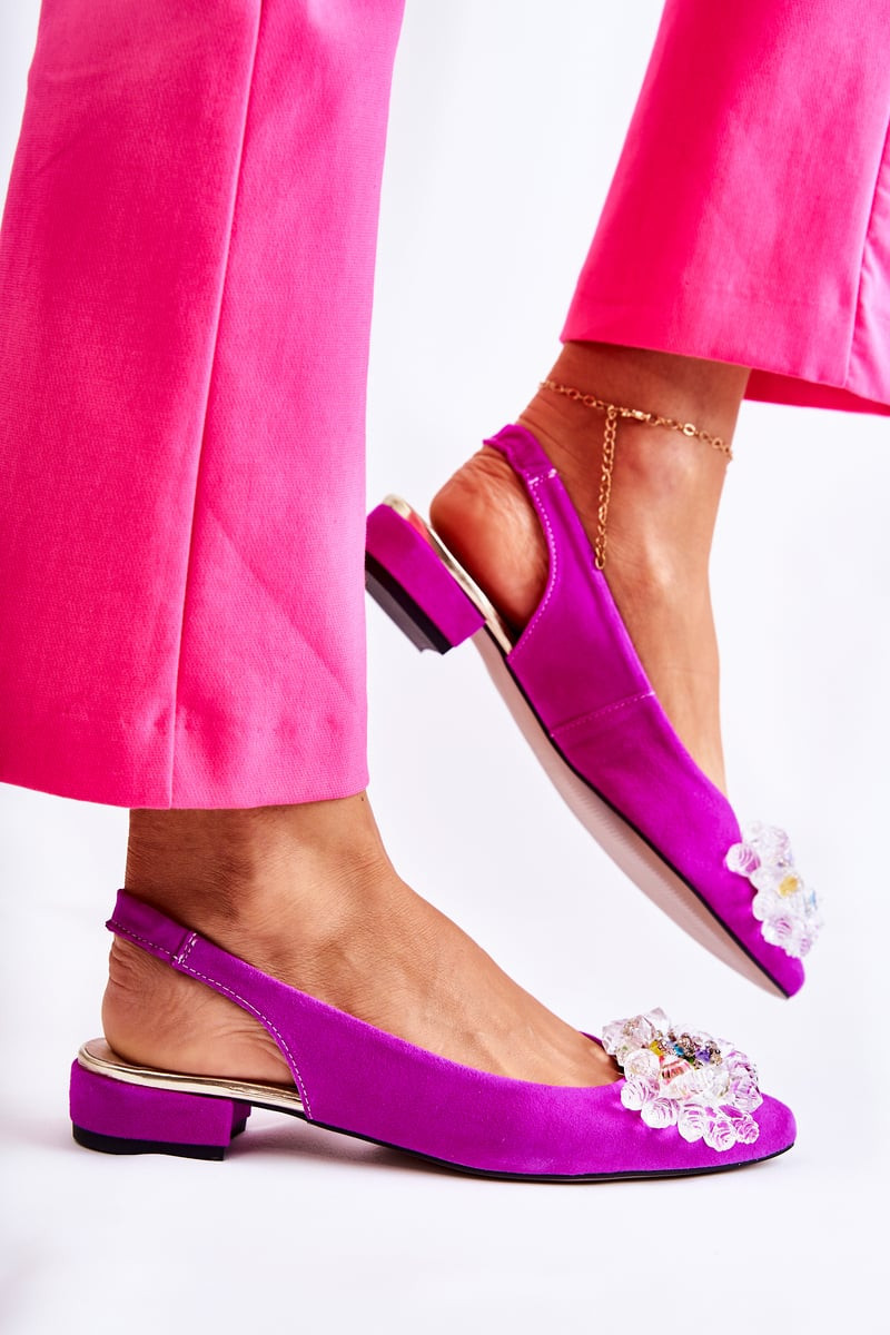 PA2 Semišové balerínky na vysokých podpatcích s zdobením tmavě růžovým Elena