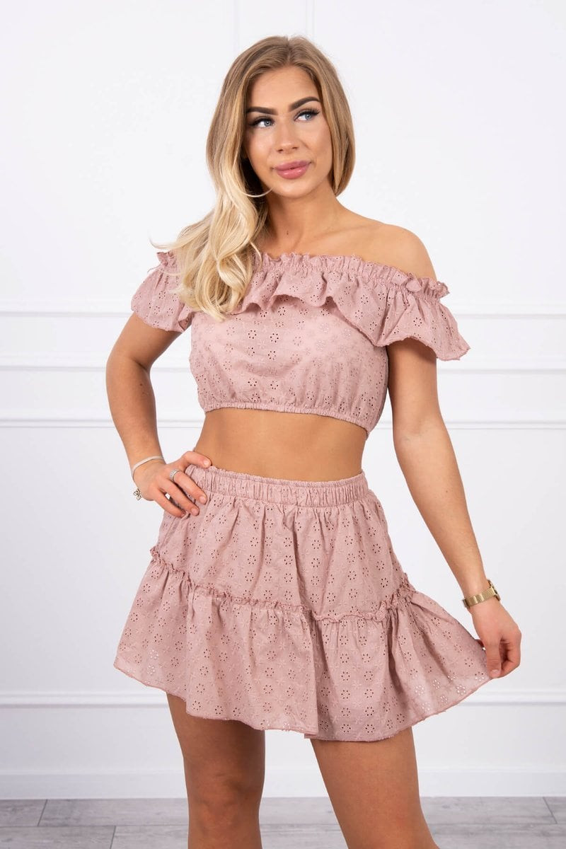 Vyšívaná souprava s halenkou cappuccino bez ramen