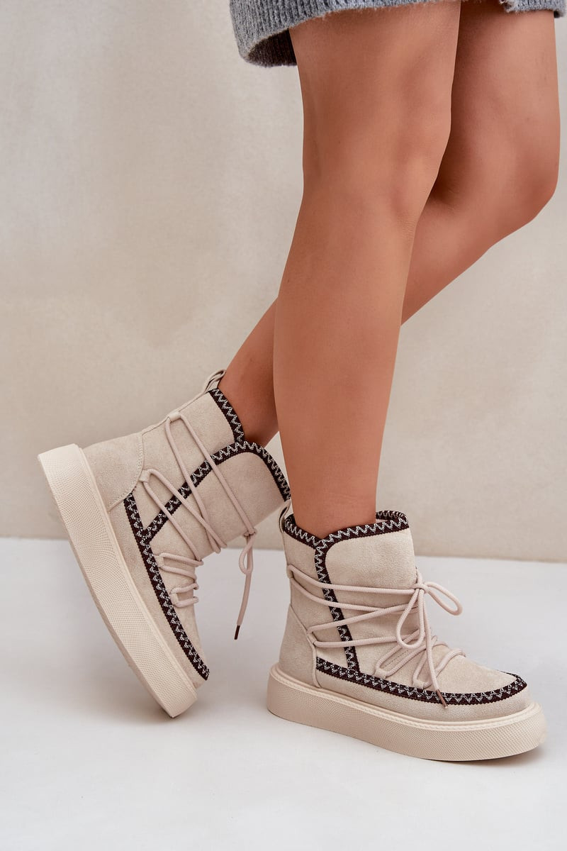 PH2 Dámské Sněhule S Výšivkou Na Platformě Světle Béžové Naleris