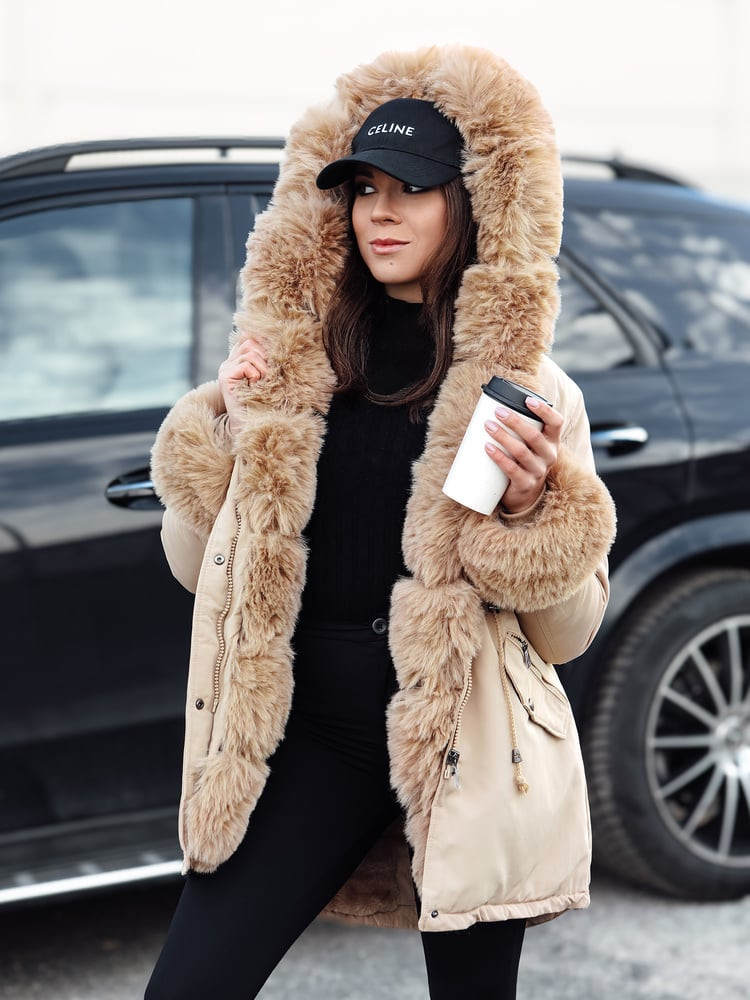 Kurtka damska CHARMFUR parka z futerkiem beżowa Dstreet