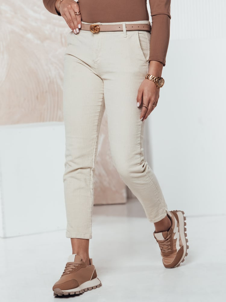 Spodnie damskie CORDFINE sztruksowe jasnobeżowe Dstreet