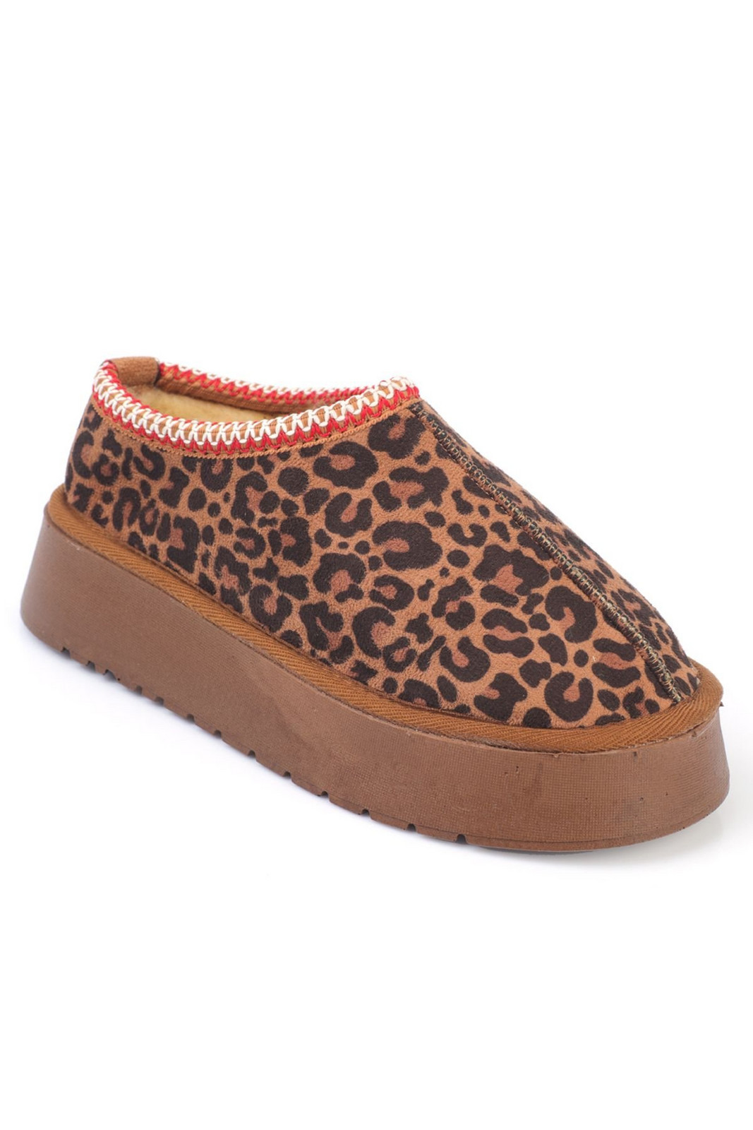 Capone Outfitters Thick Sole Round Toe Furry Leopard Women's Indoor Slippers