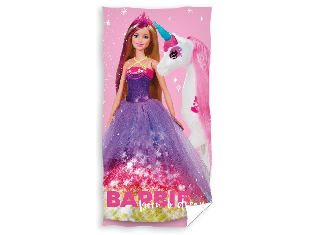 Carbotex Bavlněná froté osuška 70x140 cm - Barbie a Jednorožec