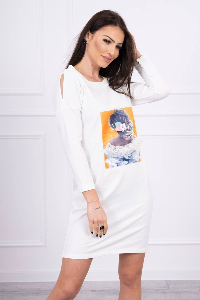 Šaty s grafikou 3D, krajka ecru