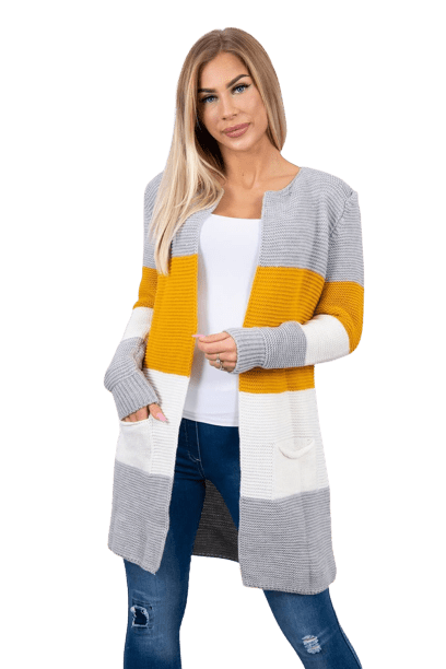 Dámský pletený kardigan Kesi - šedý + žlutý + ecru