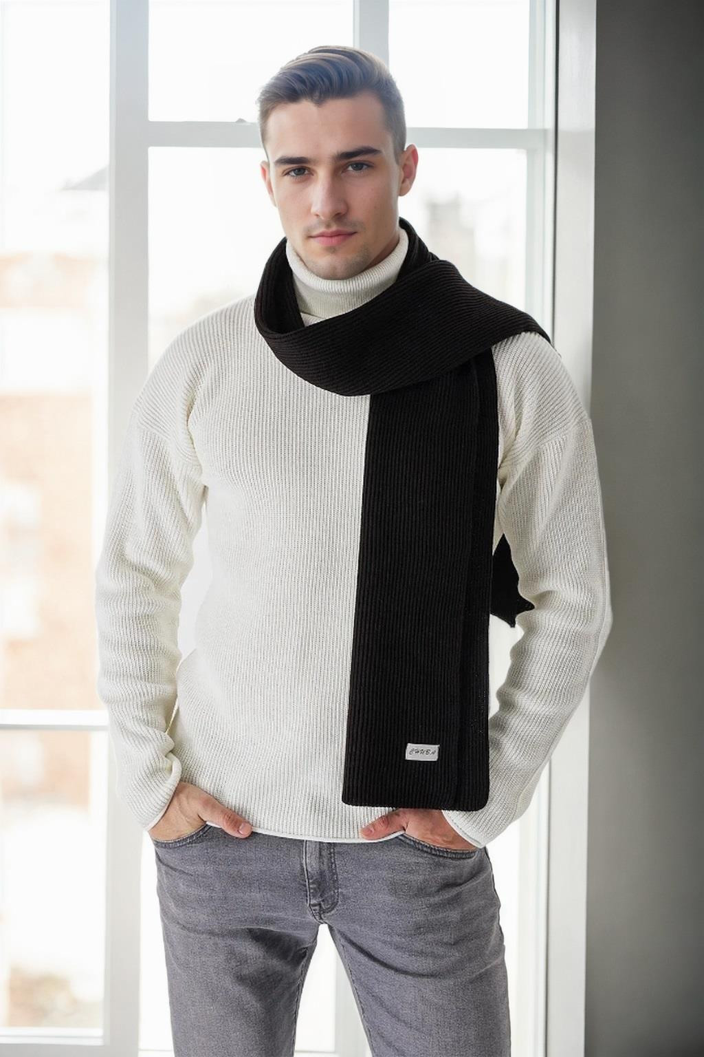 49766 Dewberry Knitted Mens Scarf-BLACK