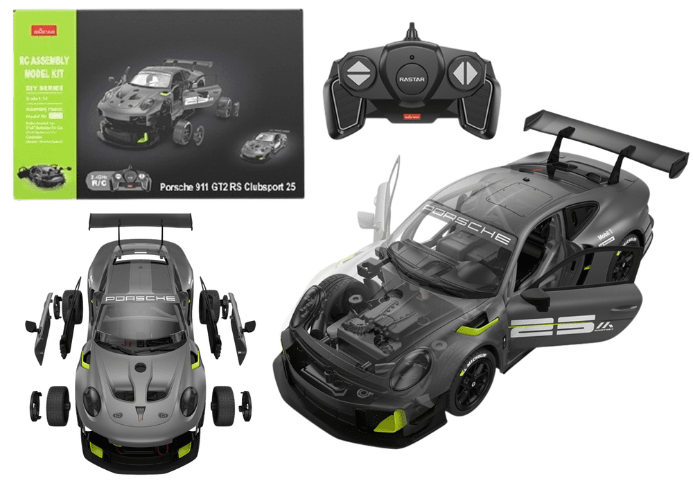 RASTAR Stavebnice Porsche 911 GT2 na dálkové ovládání 1:18 Rastar 68 dílů šedé