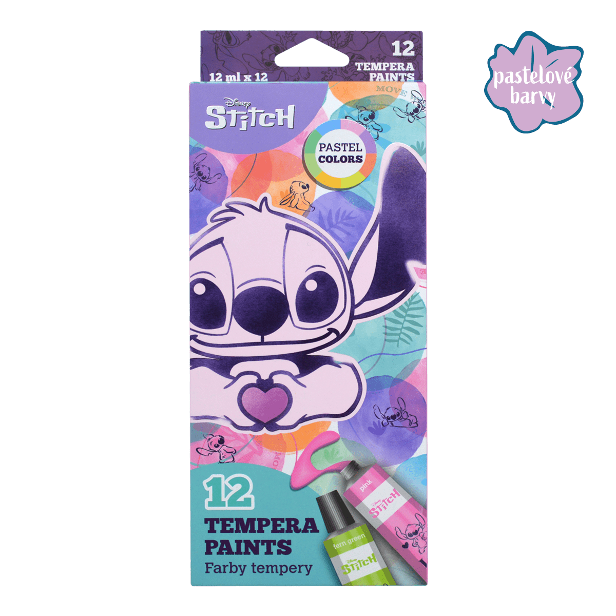 Colorino temperové barvy Stitch Pastel, tuba, 12 pastelových barev