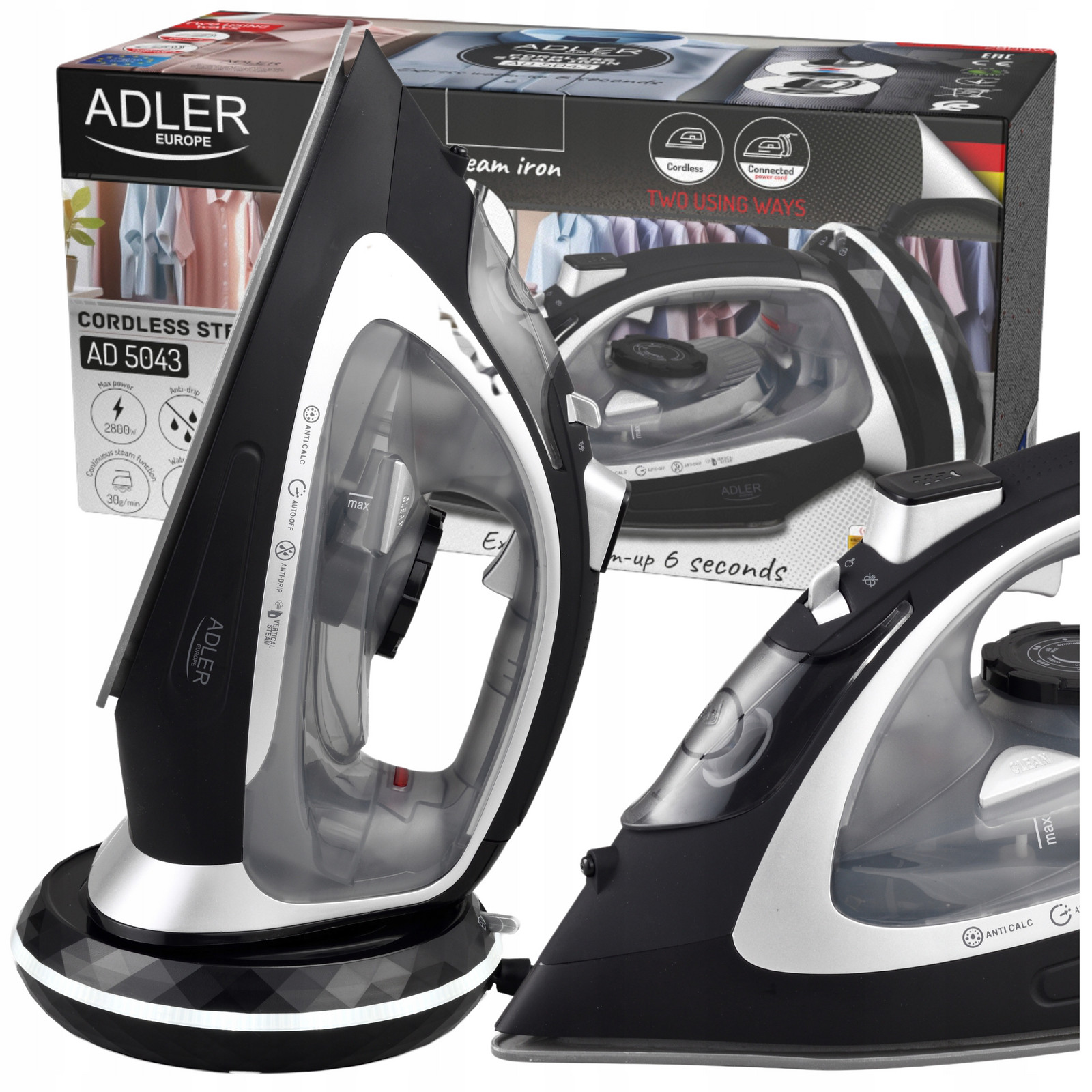 Žehlička Břečťanová Parní Vysoký výkon 2800W Hasič Anti-Drip Anti-Calc