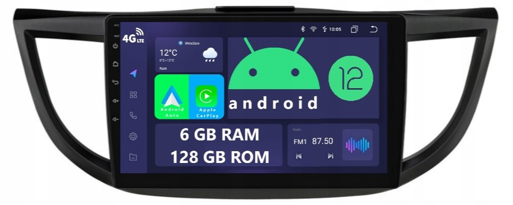 Navigace Rádio 2DIN Android Honda Crv Cr-v 4 IV 6/128 Gb Dsp Carplay Lte