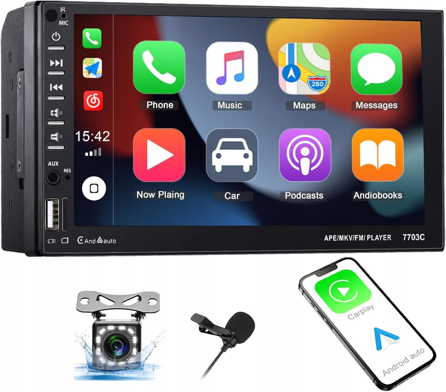 Rádio 2 Din 7” Apple Carplay Android Bluetooth Usb Couvací kamera Mikrofon