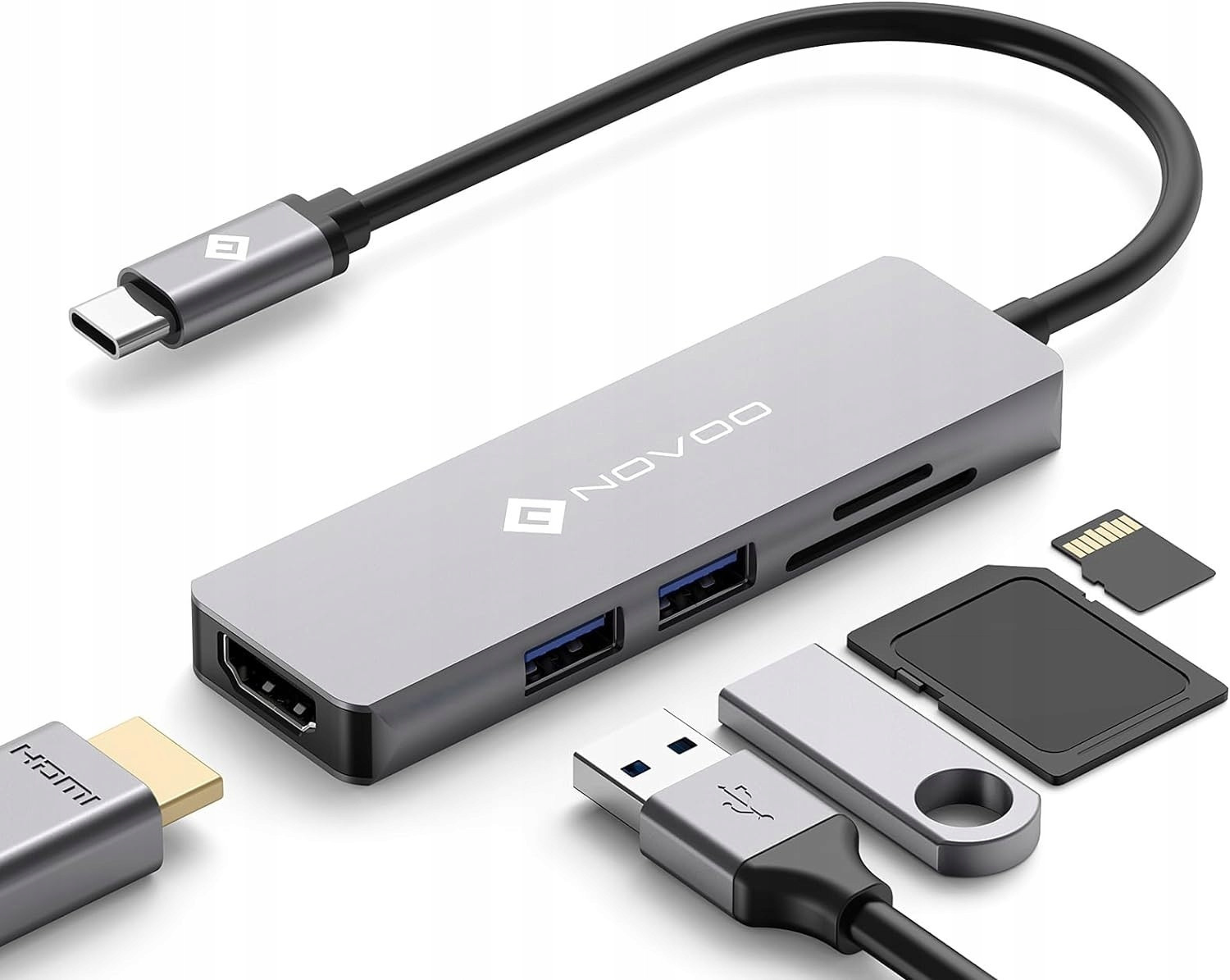 Dokovací stanice Usb-c adaptér Novoo R5 5v1 Usb Hub 4K Hdmi Aluminium 5Gbps