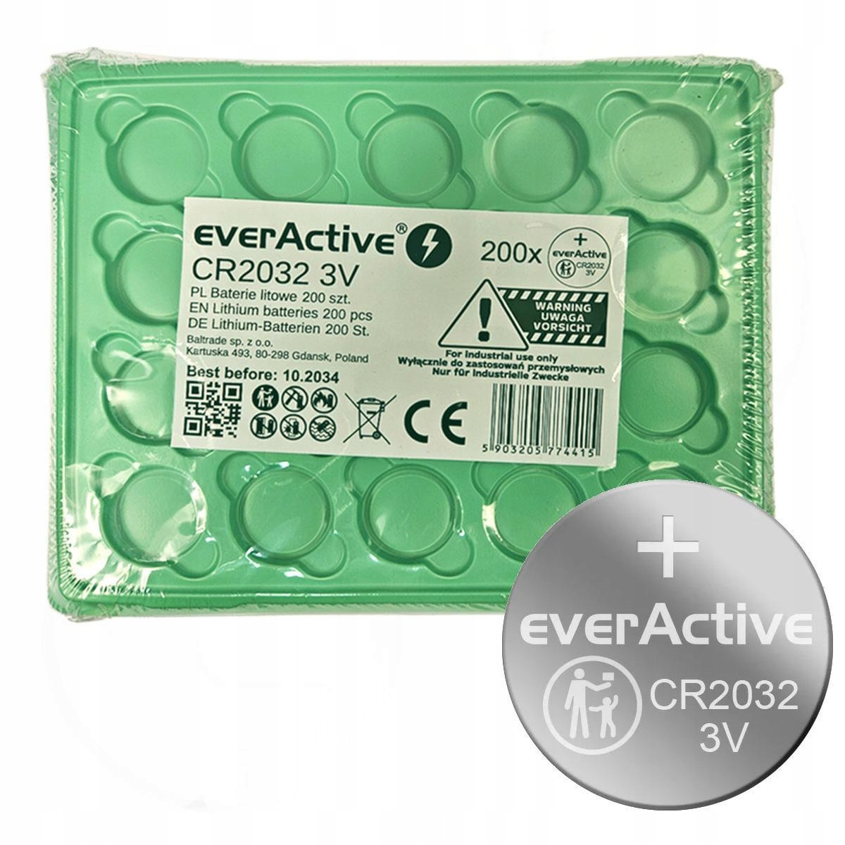 Baterie Everactive CR2032 3V Sada 200 Kusů