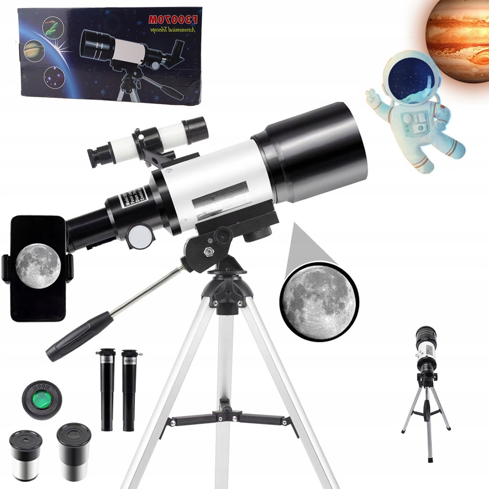 70 MM Dětský Astronomický Refraktorový Dalekohled Se Stativem Bílý