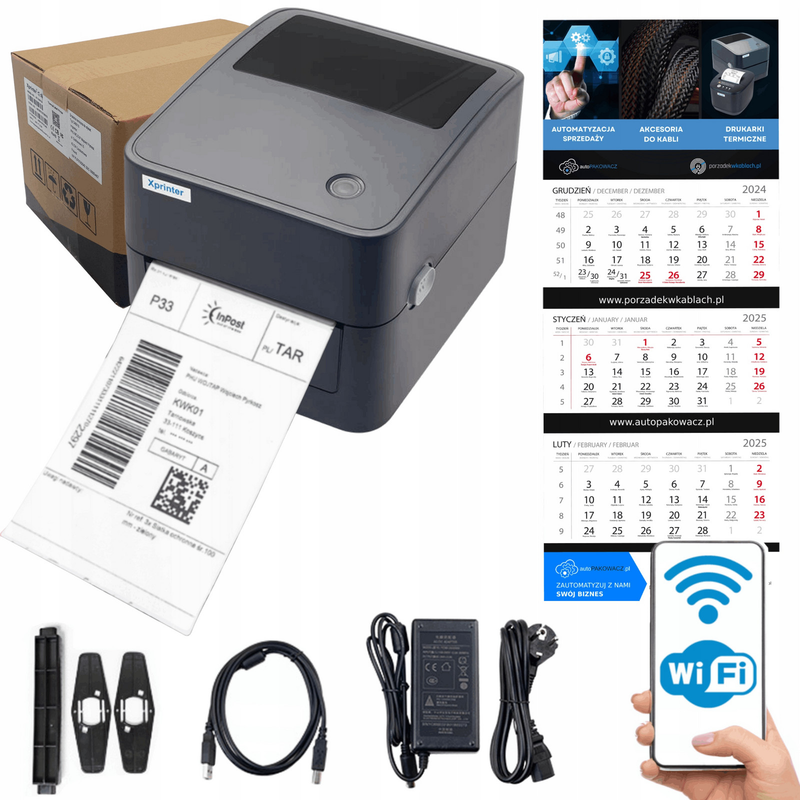 Termální tiskárna kurýrní WiFi Lan Usb, Inpost Pocztex Dpd Dhl Ups Gls