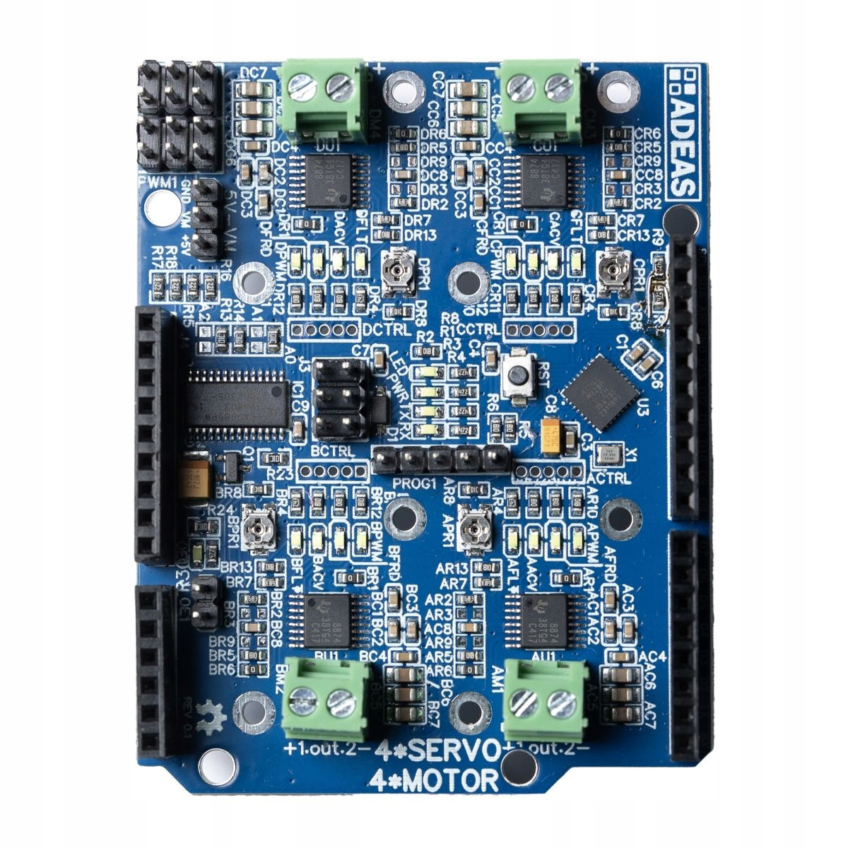 Motor Shield Adeas Čtyřkanálový ovladač DC motorů I2C