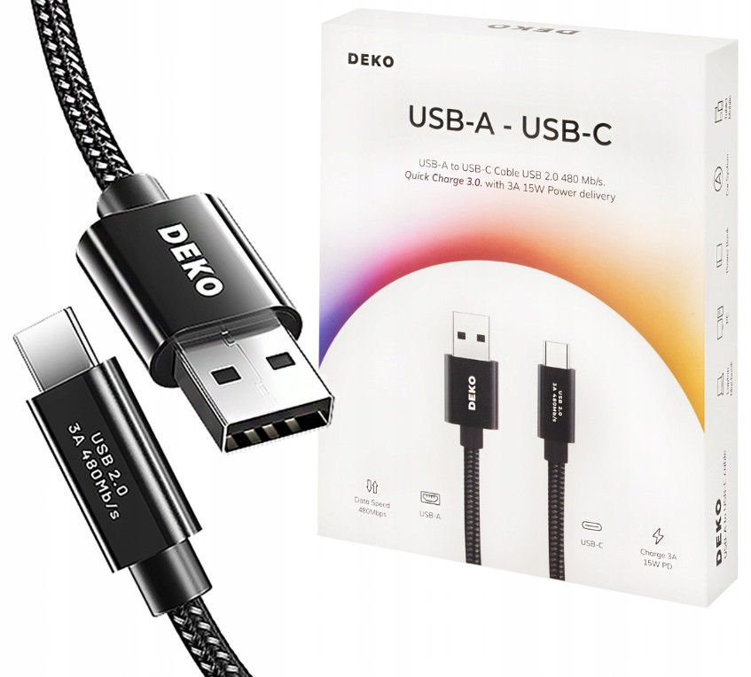 Kabel Usb C Rychlonabíjení Android Auto Typ C USB2.0 Krátký 0.5M 3A Deko