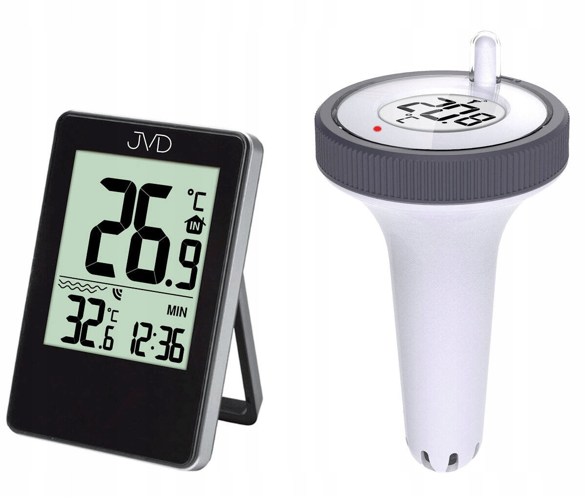 Černý Bazénový Teploměr Hodiny Jvd T3351.2 Paměť Teplot