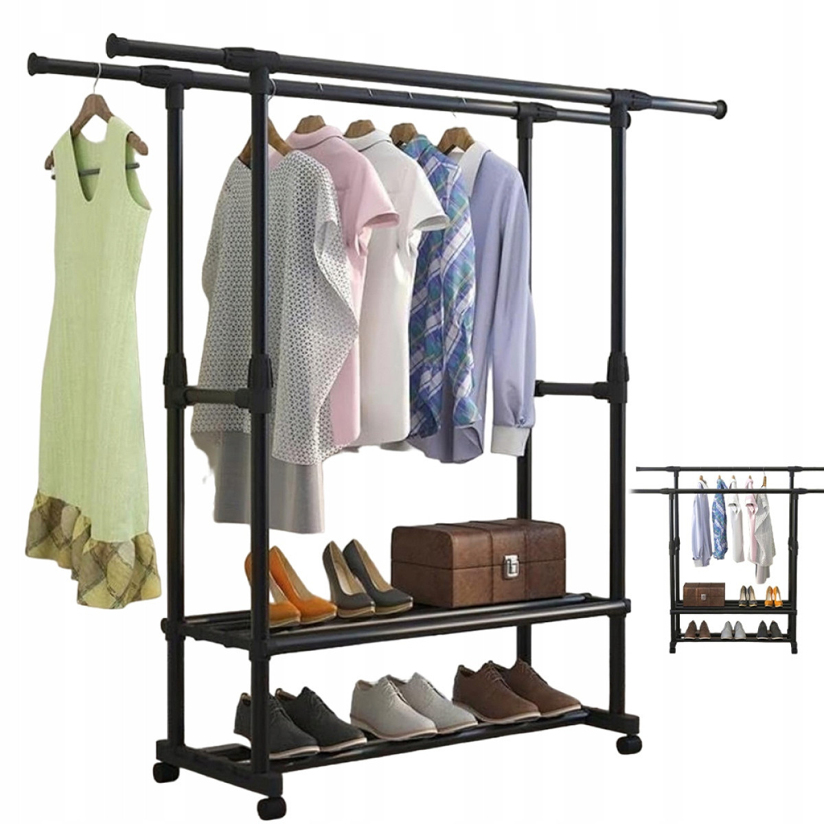 Přenosný Podlahový Sušák Na Oblečení S Kolečky Škálovatelný 90-150CM