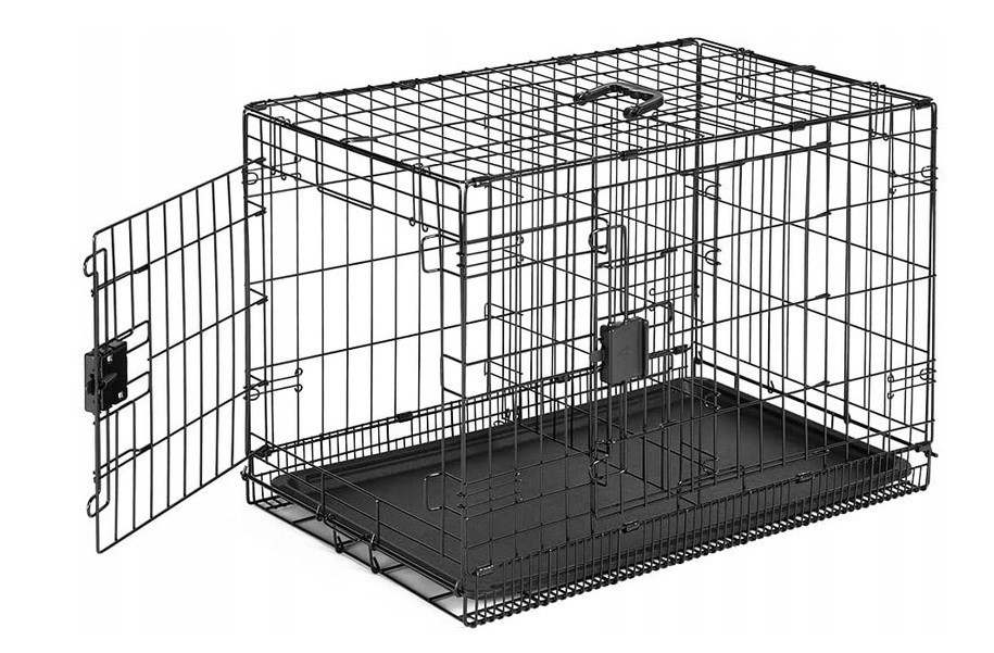 Skládací klec pro vrtané výrobky kovová se základnou, dvojité dveře 91x58x64cm