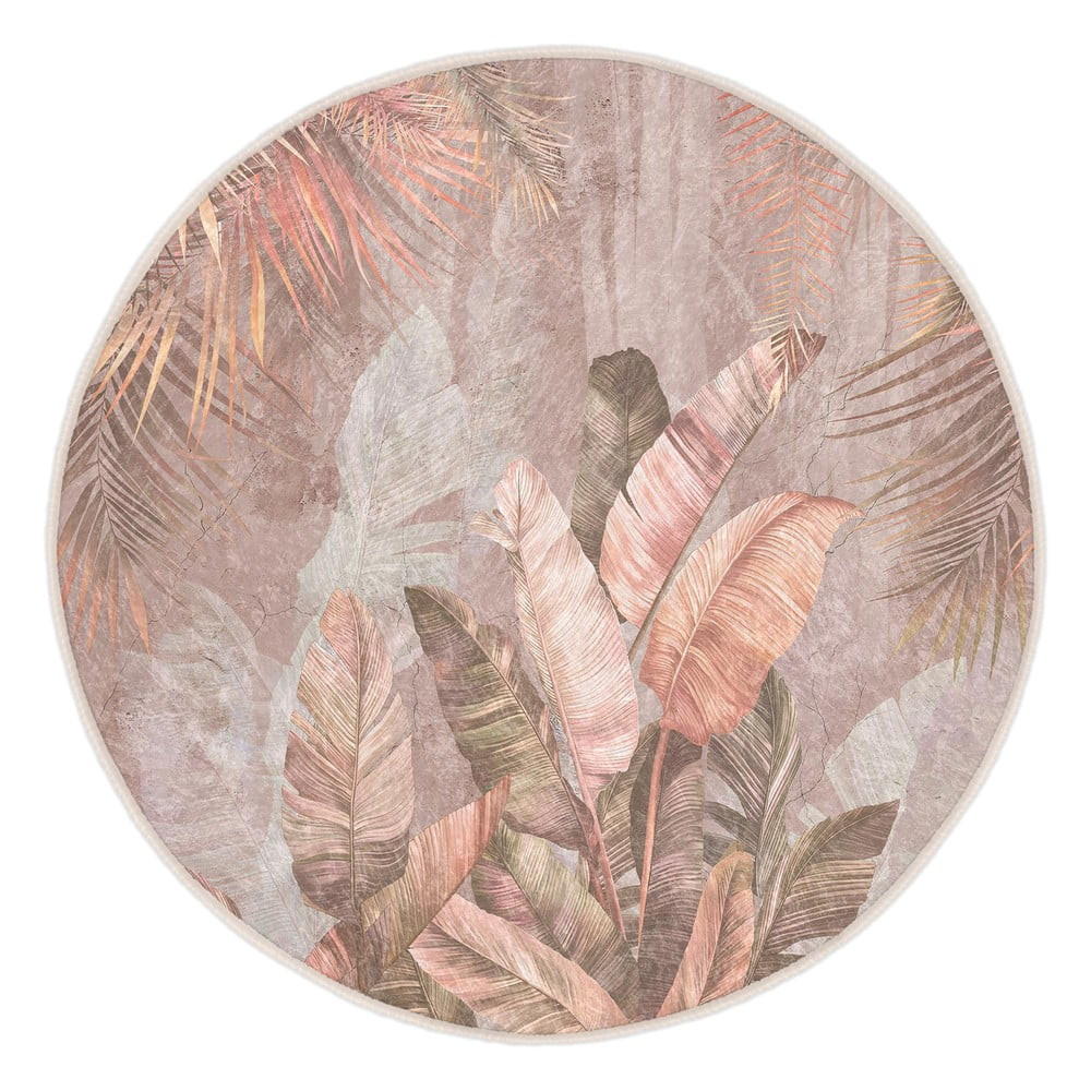 Světle růžový pratelný kulatý koberec ø 120 cm Dusty Leaves – Mila Home