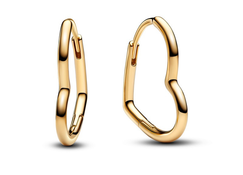 Pandora Pozlacené kruhové náušnice Asymetrická srdce Shine 268307C00