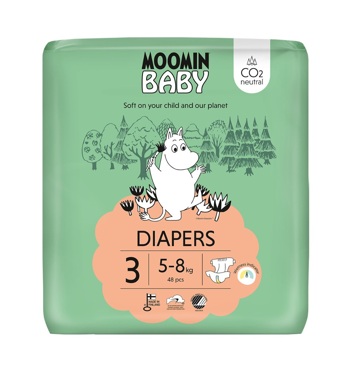 MOOMIN BABY 3 Midi 5–8 kg, eko pleny 48 ks