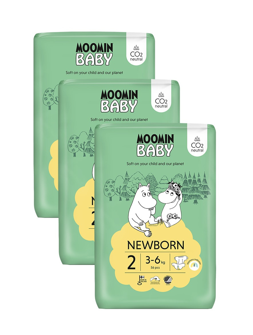 MOOMIN BABY 2 Newborn 3–6 kg, měsíční balení eko plen 168 ks