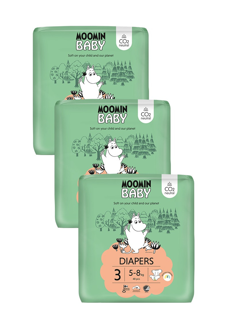 MOOMIN BABY 3 Midi 5–8 kg, měsíční balení eko plen 144 ks