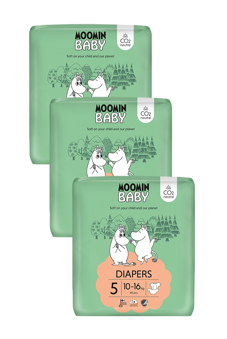 MOOMIN BABY 5 Maxi 10–16 kg, měsíční balení eko plen 120 ks