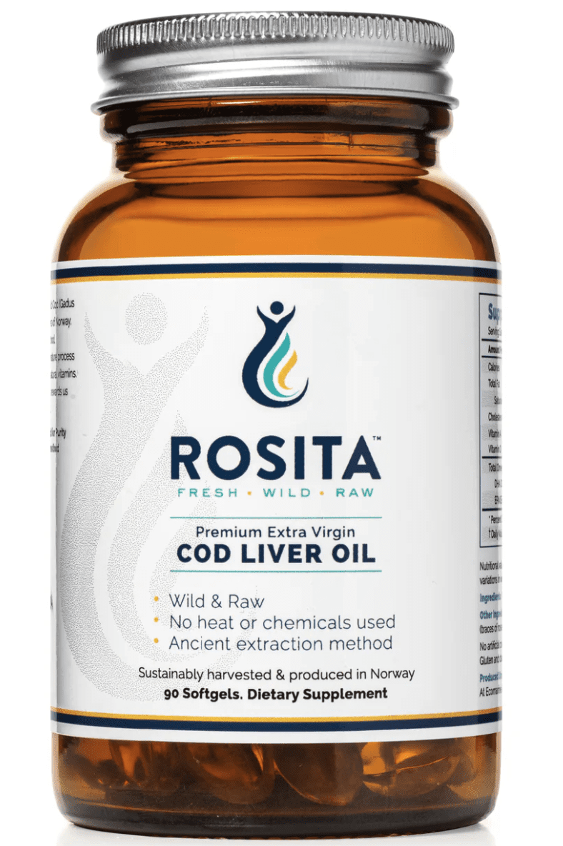 Rosita Extra Virgin Cod Liver Oil, Extra panenský olej z tresčích jater, 90 softgel kapslí