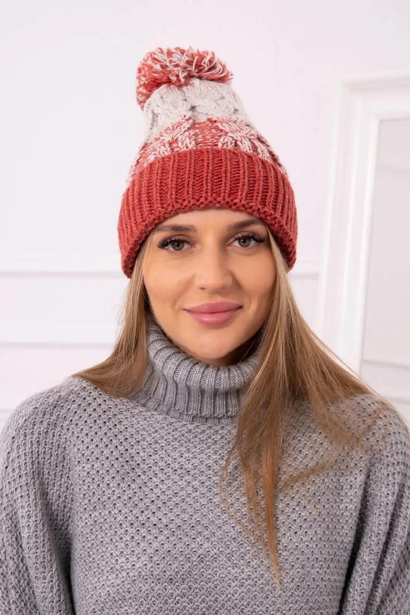 Kesi Dámská čepice s bambulí Abigail K326 black+beige