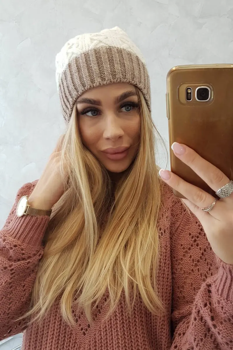 Kesi Fleecová čepice Bibiana K264 burgundy+ecru