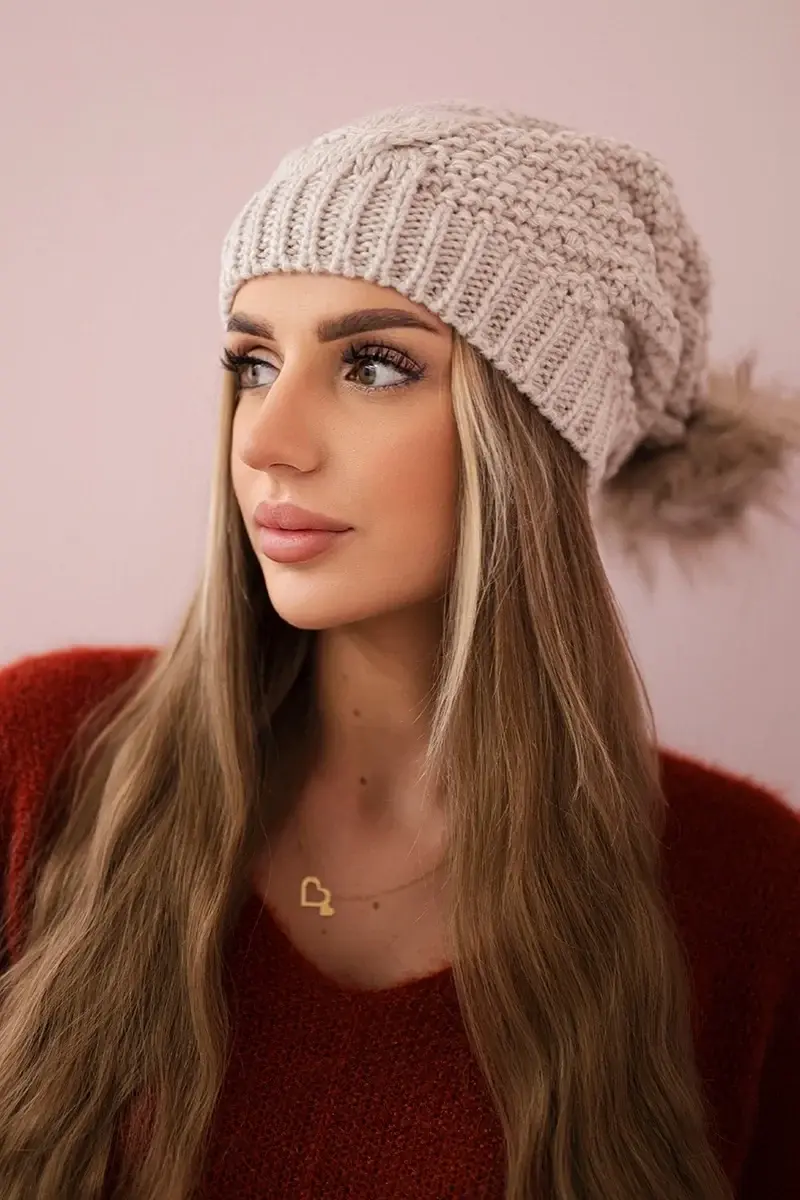 marka niezdefiniowana Sandra K210 tmavě béžová fleecová čepice