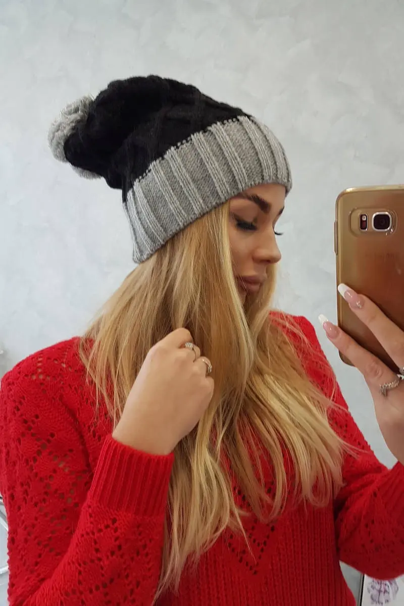 marka niezdefiniowana Milano fleecová čepice K203 černá+šedá