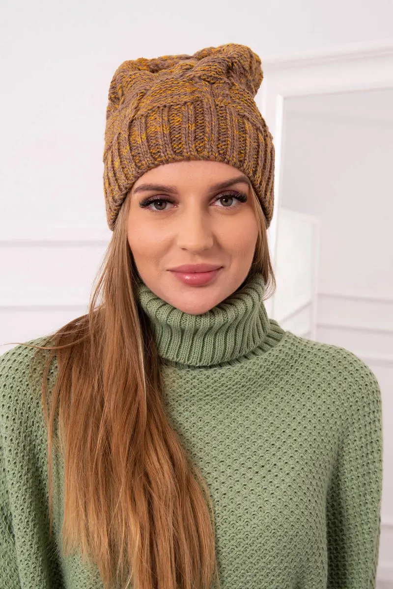 Kesi Fleecová čepice Dolores K303 hořčicová+hnědá