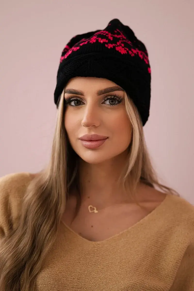 marka niezdefiniowana Dámská čepice Kira K374 black+pink
